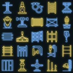 Poster - Scaffolding icon set. Outline set of scaffolding vector icons neon color on black