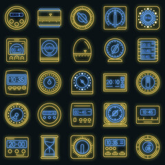 Poster - Time measure icon set. Outline set of time measure vector icons neon color on black