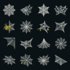 Poster - spider icon set. outline set of spider vector icons neon color on black
