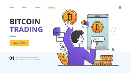 Poster - man selling bitcoins using a mobile app