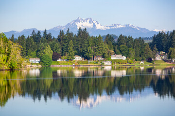 Sticker - Puget Sound, Bremerton, WA, USA, Olympic Mountains, water reflection