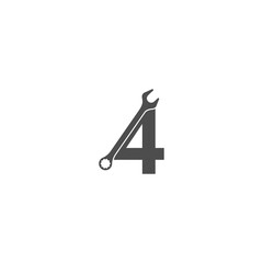 Canvas Print - Number 4 logo icon with wrench design vector