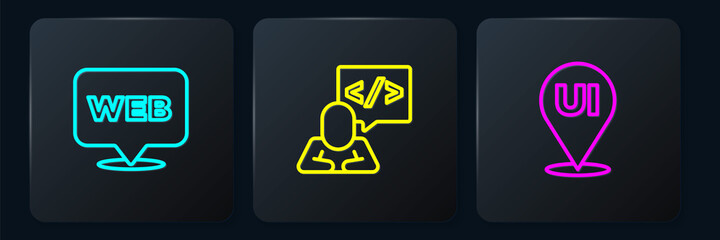 Set line Web and graphic design, UI or UX and Front end development. Black square button. Vector