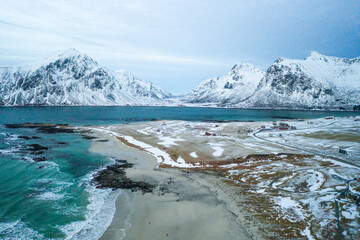 Lofoten Norway Aerial Photography of Mountains and the Beach
