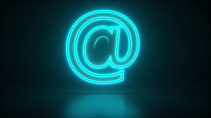 Poster - rotating neon email symbol at on a dark background, computer generated digital symbol. 3d rendering 