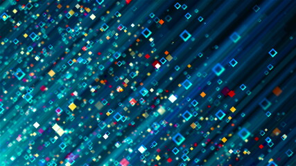Poster - Digital backdrop with stroke particles, computer generated. 3d render streaming data