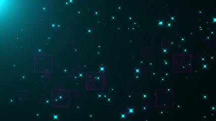 Poster - Space with many abstract squares and stars . Computer generated 3d rendering abstract glowing background