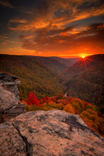 USA, West Virginia, Blackwater Falls State Park. Sunset On Mountain Landscape.