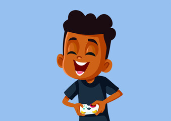 African Boy Playing Video Game Having Fun