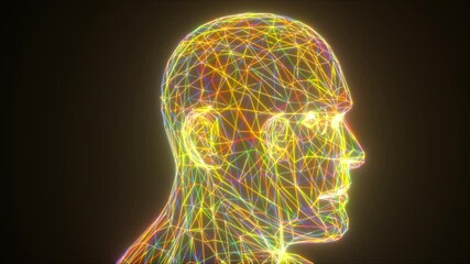 Poster - Colorful neon head, computer generated. 3d rendering abstract backdrop from thin net