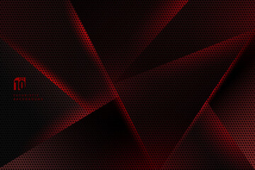 Wall Mural - abstract template black metal background with geometric shape pattern and red lighting lines. sports