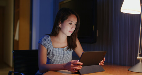 Sticker - Woman work on tablet computer at home