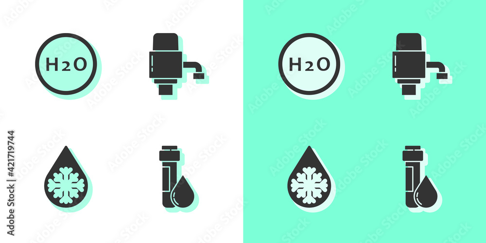 Set Test tube with water drop, Chemical formula for H2O, Defrosting and ...