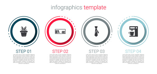 Wall Mural - Set Plant in pot, Shelf with books, Tie and Coffee machine. Business infographic template. Vector