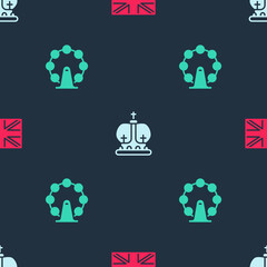 Poster - Set Flag of Great Britain, British crown and London eye on seamless pattern. Vector