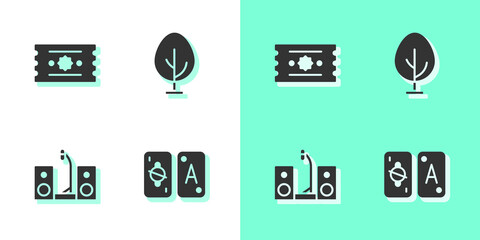 Wall Mural - Set Tarot cards, Ticket, Home stereo with two speakers and Tree icon. Vector