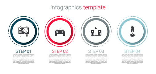 Canvas Print - Set Amusement park billboard, Gamepad, Home stereo with two speakers and Tree. Business infographic template. Vector