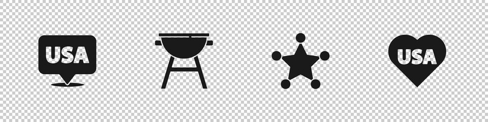 Sticker - Set USA Independence day, Barbecue grill, Hexagram sheriff and icon. Vector