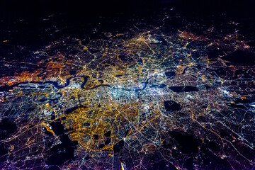 full frame shot of illuminated city against sky at night