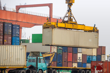 Busy Chinese container cargo terminal