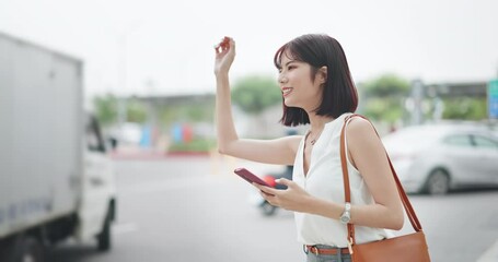 Poster - businesswoman hail a taxi