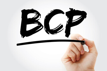 Poster - BCP - Business Continuity Planning acronym with marker, business concept background
