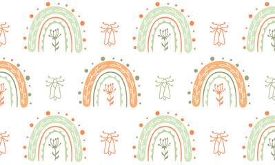 Wall Mural - Rainbows seamless pattern. Kids pattern. Baby spring wallpaper for nursery. Vector childish scandinavian background.