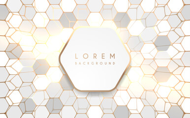 Wall Mural - White and gold hexagonal background