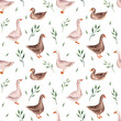 Pattern with geese in watercolor