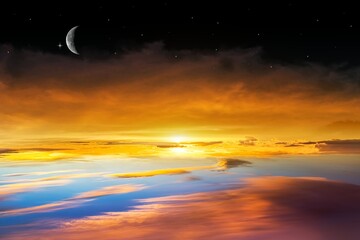 Wall Mural - crescent moon with beautiful sunset background