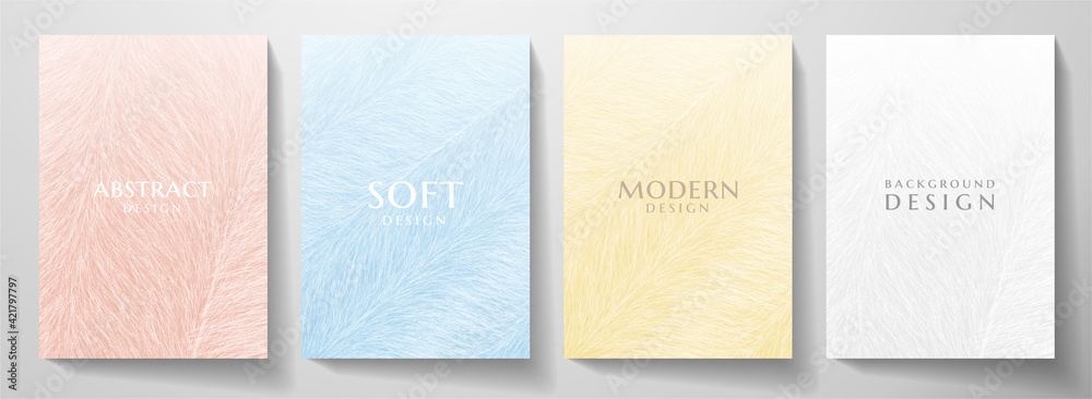 Abstract fur cover design set. Creative fashionable background with pastel line pattern. Trendy vector collection for catalog, brochure template, magazine layout, beauty booklet - obrazy, fototapety, plakaty 