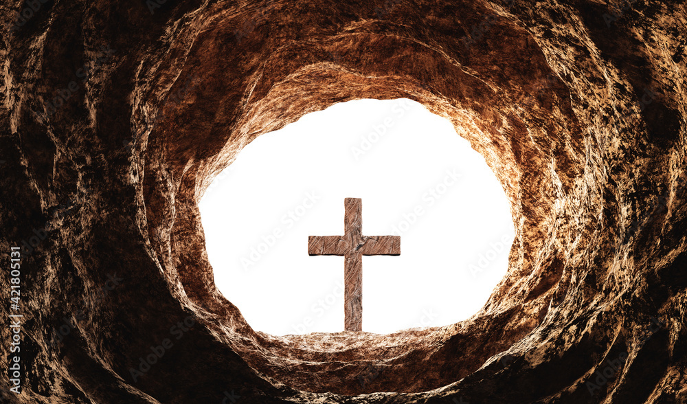 Tomb of Jesus Christ. Crucifixion And Resurrection. Religion, Easter theme. - obrazy, fototapety, plakaty 