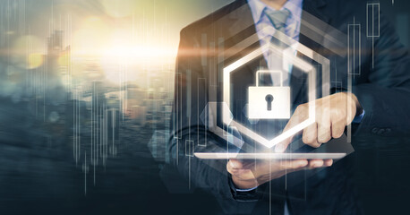 Poster - internet security data protection in forex trading broker account financial protection digital devic
