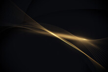 Abstract Gold Light Weave Lines On Dark Background. Luxury Concept. Vector Illustration