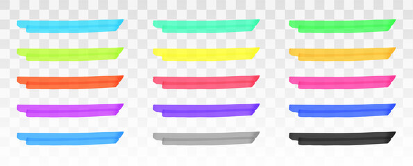 Aufkleber - Color highlighter lines set isolated on transparent background. Red, yellow, pink, green, blue, purple, gray, black marker pen highlight underline strokes. Vector hand drawn graphic stylish element