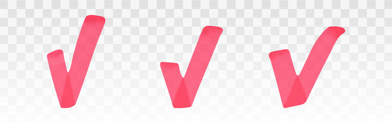 Aufkleber - Red highlighter check mark set isolated on transparent background. Marker pen highlight underline strokes. Vector hand drawn graphic stylish element