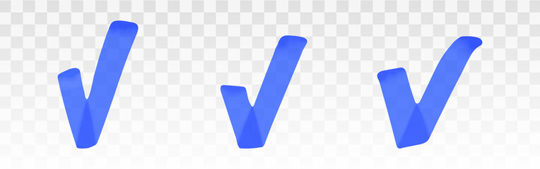 Aufkleber - Blue highlighter check mark set isolated on transparent background. Marker pen highlight underline strokes. Vector hand drawn graphic stylish element