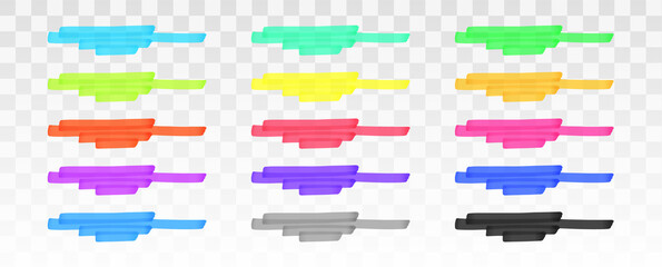 Aufkleber - Color highlighter lines set isolated on transparent background. Red, yellow, pink, green, blue, purple, gray, black marker pen highlight underline strokes. Vector hand drawn graphic stylish element