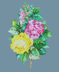 Sticker - vector illustration of a cross stitch flower