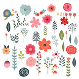 Fototapeta Panele - Set of flowers and floral elements isolated on white background. Beautiful floral elements for your design.