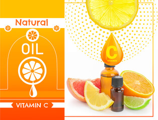 Wall Mural - Citrus essential oil with vitamin C on white background