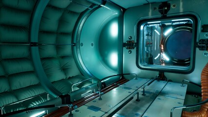 Canvas Print - the camera flies through the spaceship module. 3d rendering.