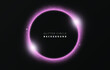 © ECHO Y - Glitter pink wave neon circle ring frame & sparkle flash light star shimmer vector on black background, shiny glow rose bloom round line planet curve, futuristic web poster card print template