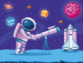 Wall Mural - astronaut using telescope