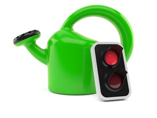 Canvas Print - Watering can with red traffic light