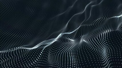 Dynamic wave with many dots. Abstract motion background of colored dots. Technology or science. 3d rendering Seamless loop. 4K