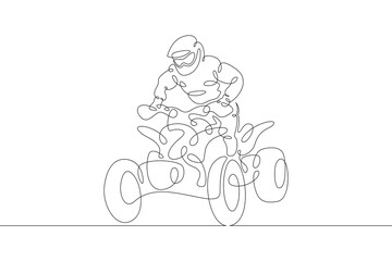 Offroad racing sport ATV with rider. One continuous drawing line  logo single hand drawn art doodle isolated minimal illustration.