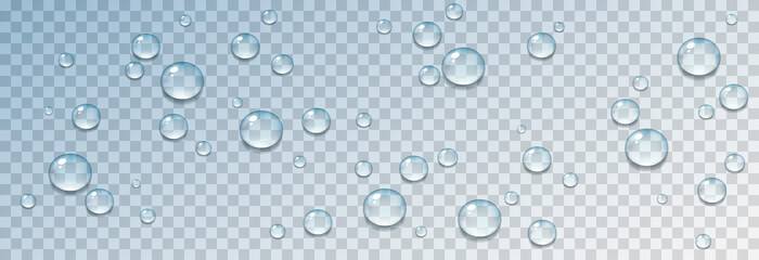 Wall Mural - Vector water drops. PNG drops, condensation on the window, on the surface. Realistic drops on an isolated transparent background.