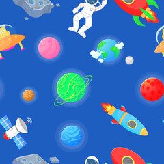 Wall Mural - Space pattern with planets and stars. Astronaut