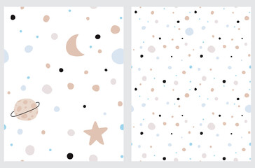 Wall Mural - cute cosmos seamless vector patterns. irregular hand drawn galaxy print. childish endless texture. i